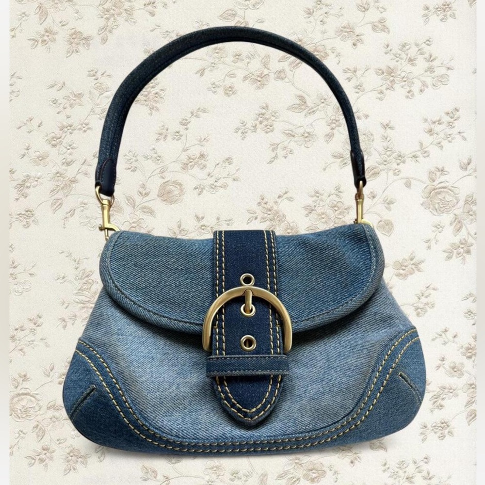Coach Denim Shoulder Purse with Gold Accents